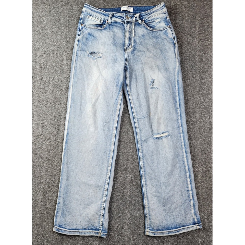 Wax Jean Collection Distressed Straight Leg Jeans Womens 11/30 Light Blue 90364